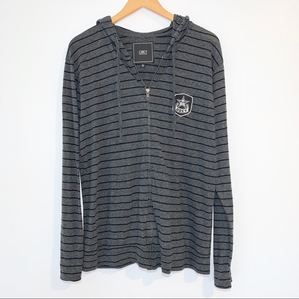 Obey Zip Up Stripes Hooded Jacket XL
